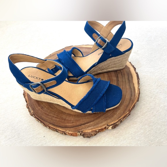Lucky Brand Royal Blue Canvas Espadrille Wedge Sandals Size 7 - Picture 3 of 8